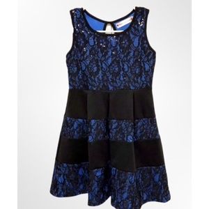 Girls Royal Blue & Black Lace Sequin Party Dress
